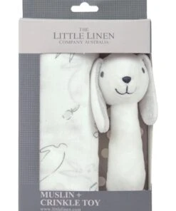 The Little Linen Company Ivory Bunny Muslin Wrap & Crinkle Toy