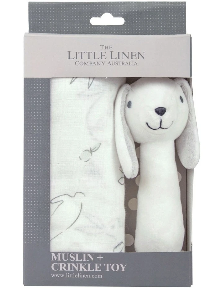 The Little Linen Company Ivory Bunny Muslin Wrap & Crinkle Toy 1 The Little Linen Company Ivory Bunny Muslin Wrap & Crinkle Toy