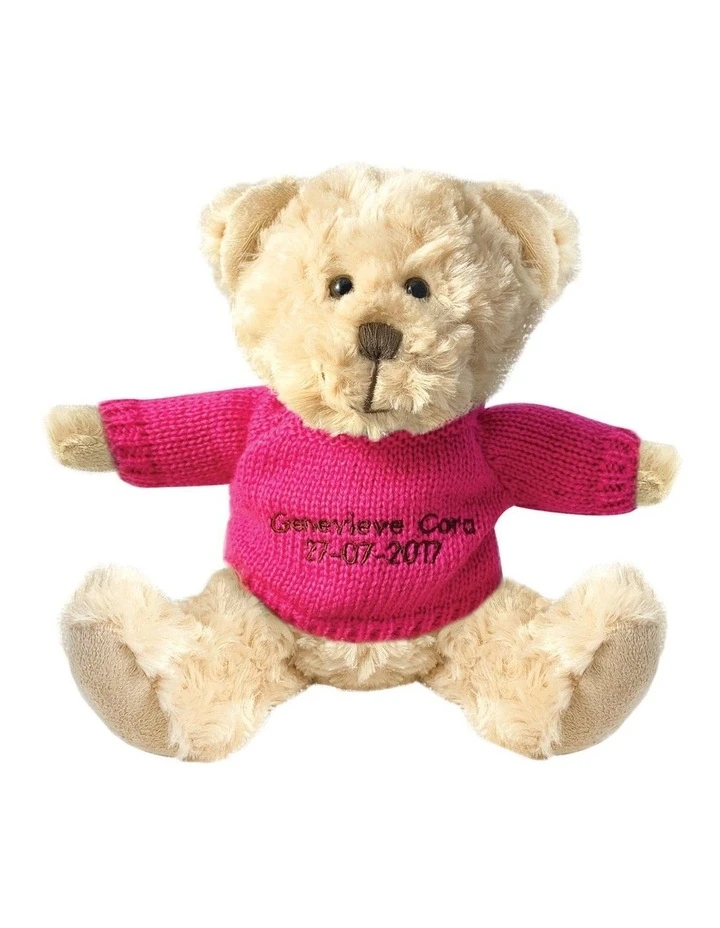 Teddy and Friends Personalised Beige Bear With Hot Pink Knitted Jumper 1 Teddy and Friends Personalised Beige Bear With Hot Pink Knitted Jumper