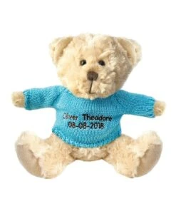 Teddy and Friends Personalised Beige Bear With Light Blue Knitted Jumper