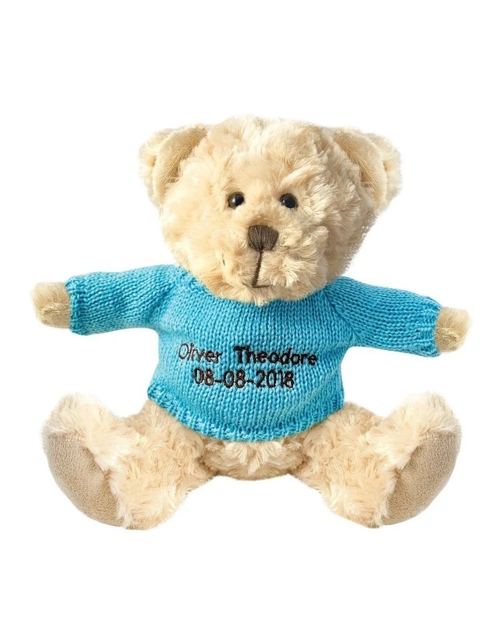 Teddy and Friends Personalised Beige Bear With Light Blue Knitted Jumper 1 Teddy and Friends Personalised Beige Bear With Light Blue Knitted Jumper
