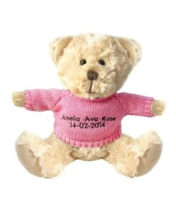 Teddy and Friends Personalised Beige Bear With Pink Knitted Jumper