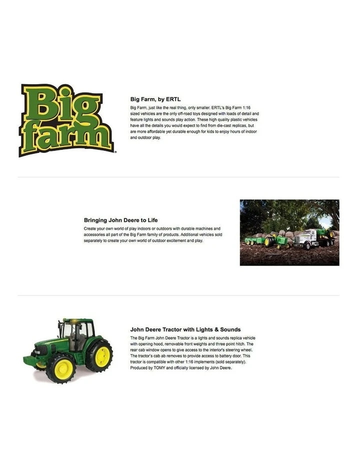 John Deere 31cm Big Farm Tractor Lights/Sounds Vehicle/Car/Toy Kids/Children 2 John Deere 31cm Big Farm Tractor Lights/Sounds Vehicle/Car/Toy Kids/Children - Image 2