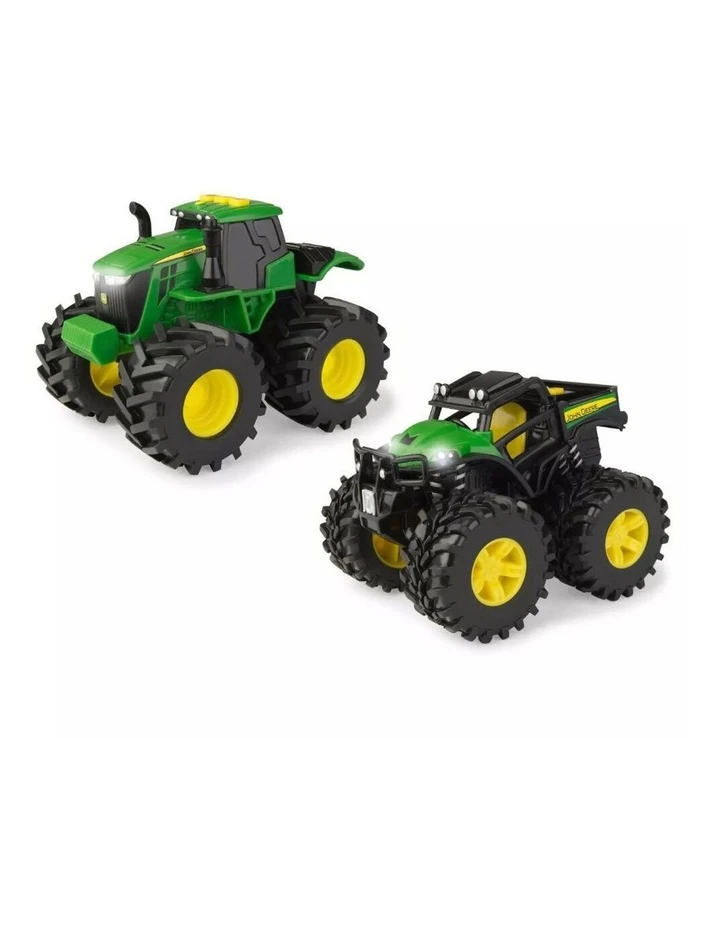 John Deere Monster Treads Die-Cast Play/Toys 3years Kids Tractor/Truck 2piece 15cm Green 1 John Deere Monster Treads Die-Cast Play/Toys 3years Kids Tractor/Truck 2piece 15cm Green